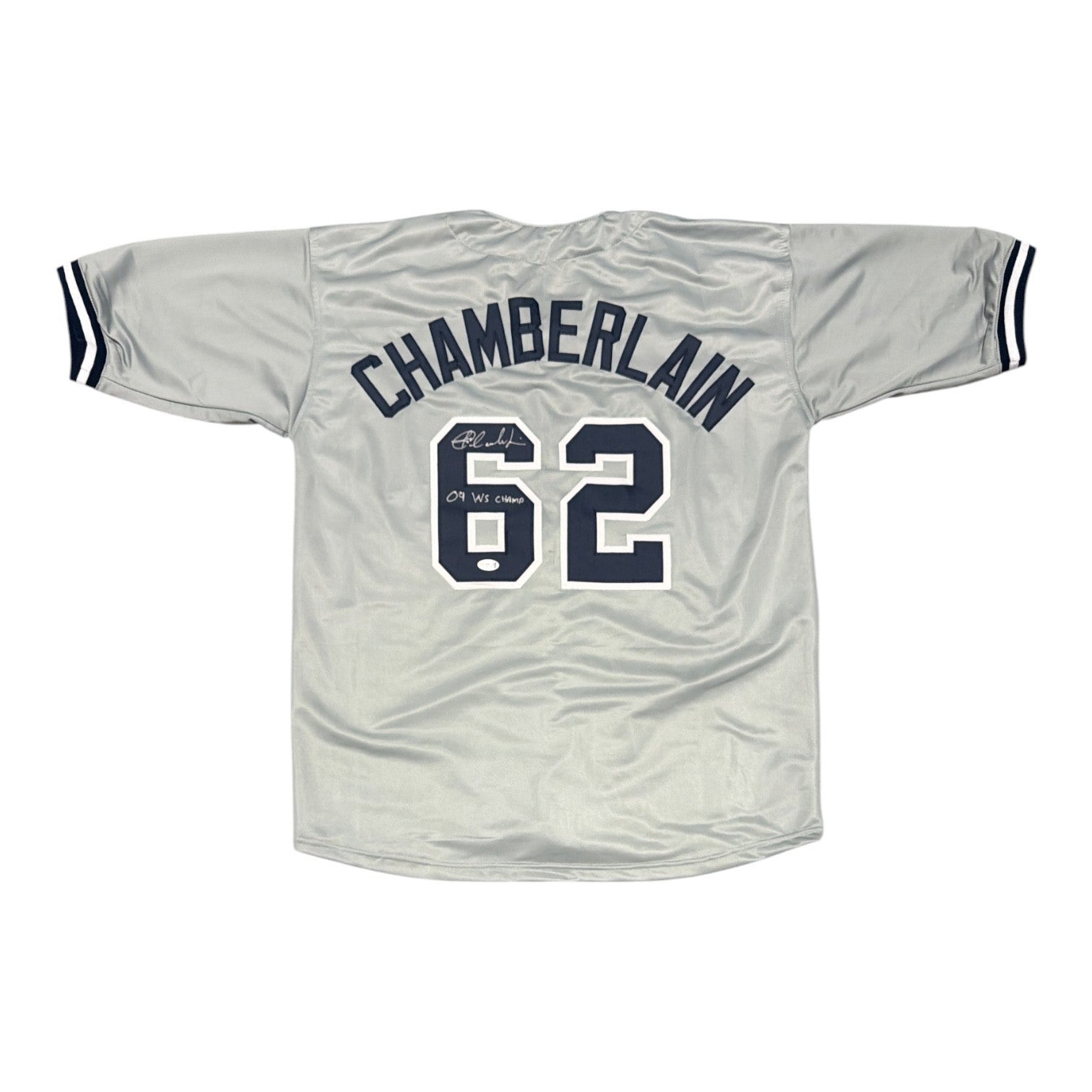 Joba Chamberlain Signed Custom Jersey w/ 09 WS Champs JSA Witness Authenticated - Grey Jersey-Powers Sports Memorabilia