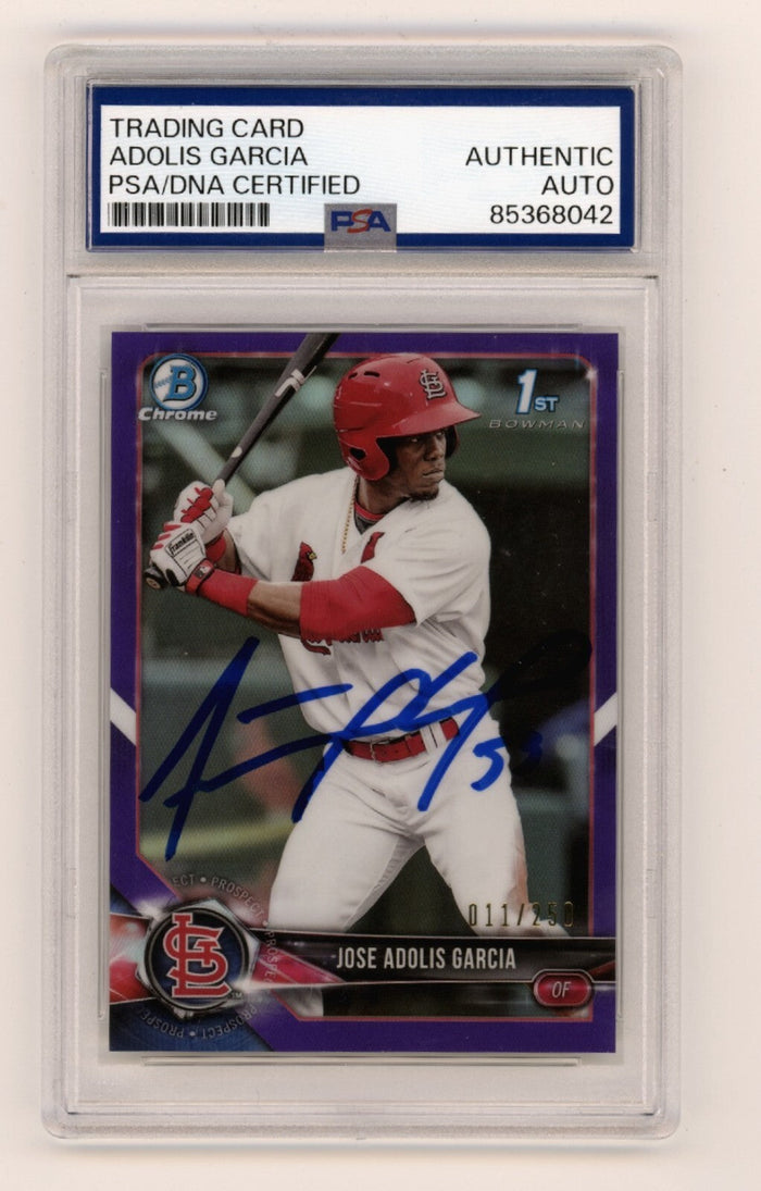 Adolis Garcia 2018 Bowman Chrome 1st Purple Refractor RC 11/250 Signed PSA Auto-Powers Sports Memorabilia