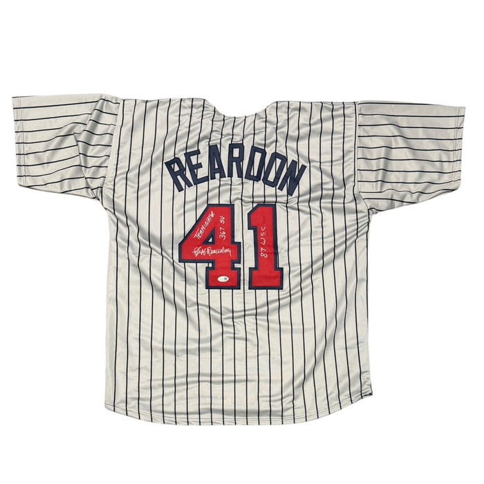 Jeff Reardon Signed Minnesota Twins Custom Jersey w/ 3 Insc JSA Witness COA-Powers Sports Memorabilia