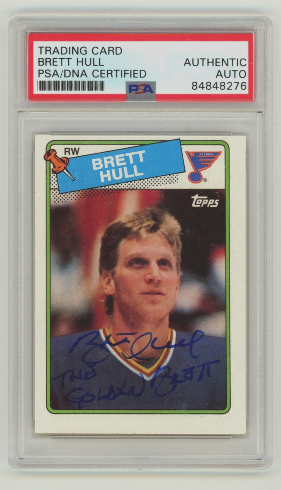 Brett Hull 1988-89 O-Pee-Chee OPC 66 RC w/ The Golden Brett Insc Signed PSA Auto-Powers Sports Memorabilia