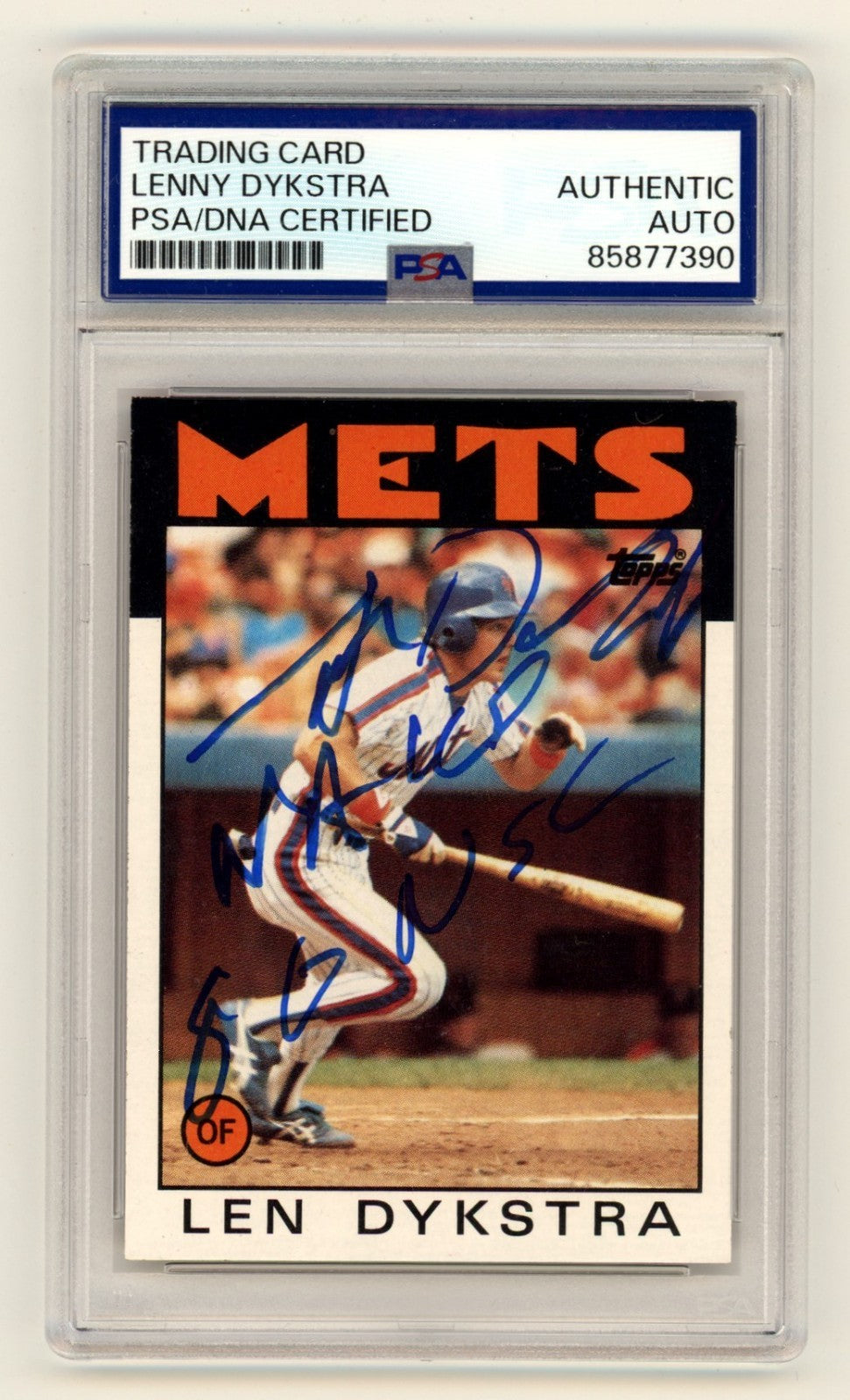 Lenny Dykstra 1986 Topps #53 Signed Auto Rookie RC w/ 2 Insc. PSA/DNA Authenticated-Powers Sports Memorabilia