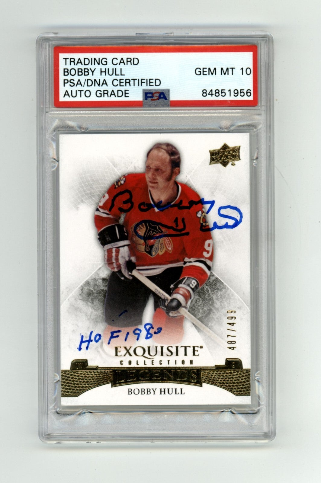 Bobby Hull 2015-16 Upper Deck Exquisite #/499 Signed HOF 1980 Insc. PSA 10 Auto-Powers Sports Memorabilia