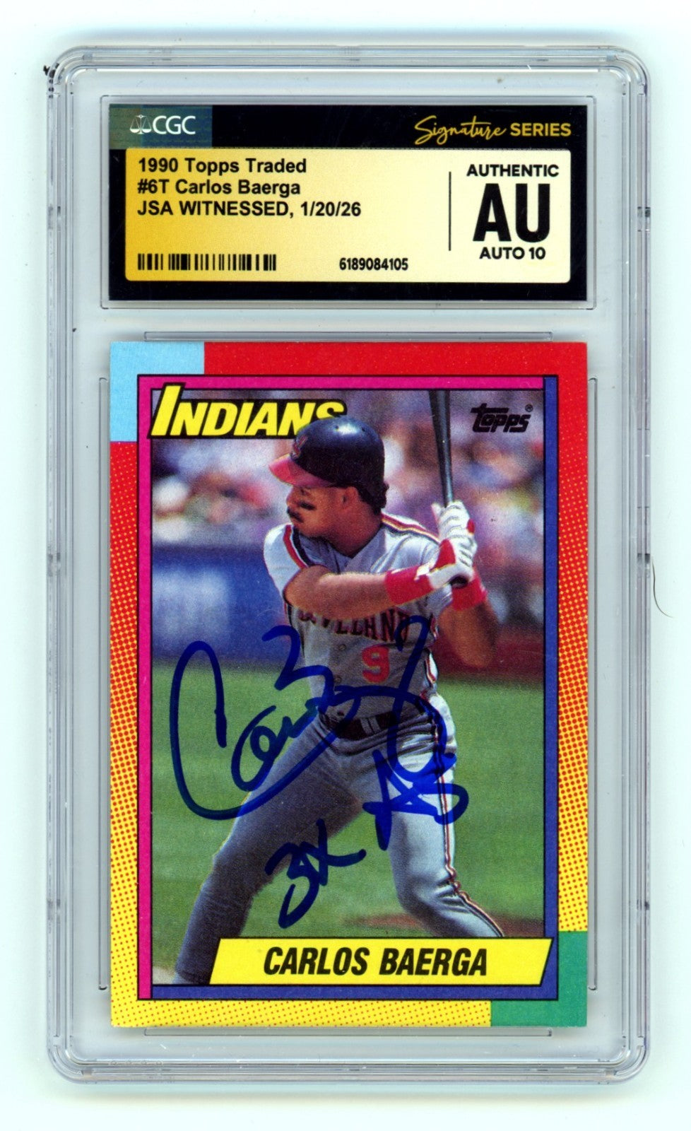 Carlos Baerga 1990 Topps Traded #6T RC w/ 3 AS Insc Signed JSA CGC 10 Auto-Powers Sports Memorabilia