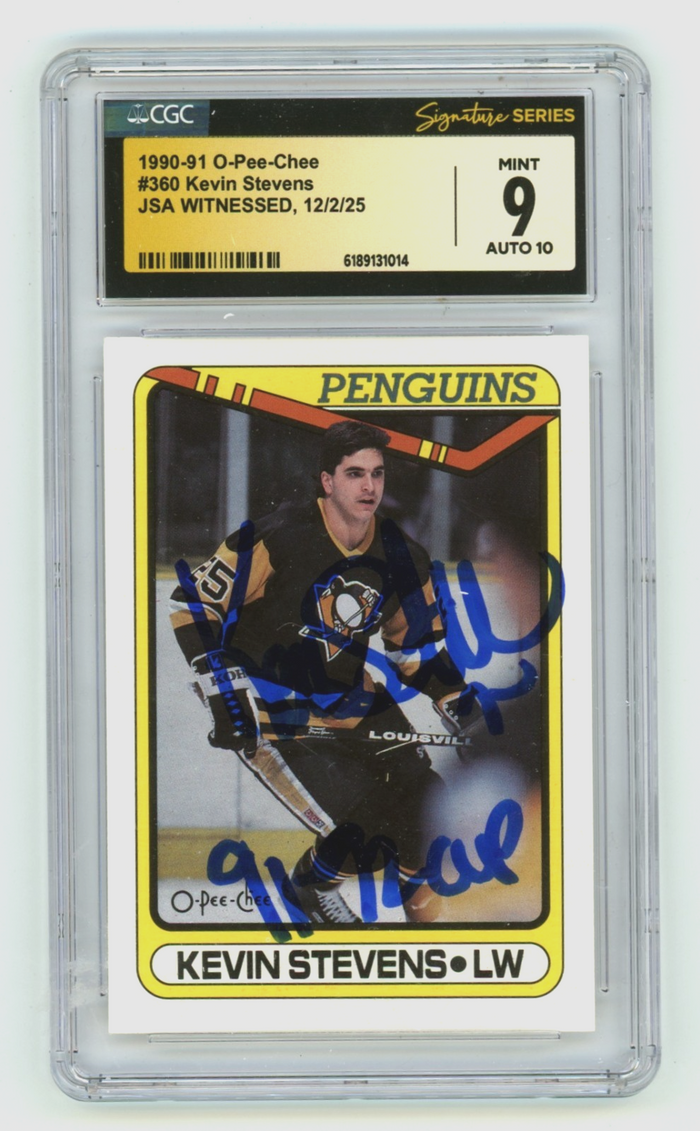 Kevin Stevens 1990-91 O-Pee-Chee OPC Signed RC w/ Ins JSA CGC 9 10 Auto Penguins-Powers Sports Memorabilia