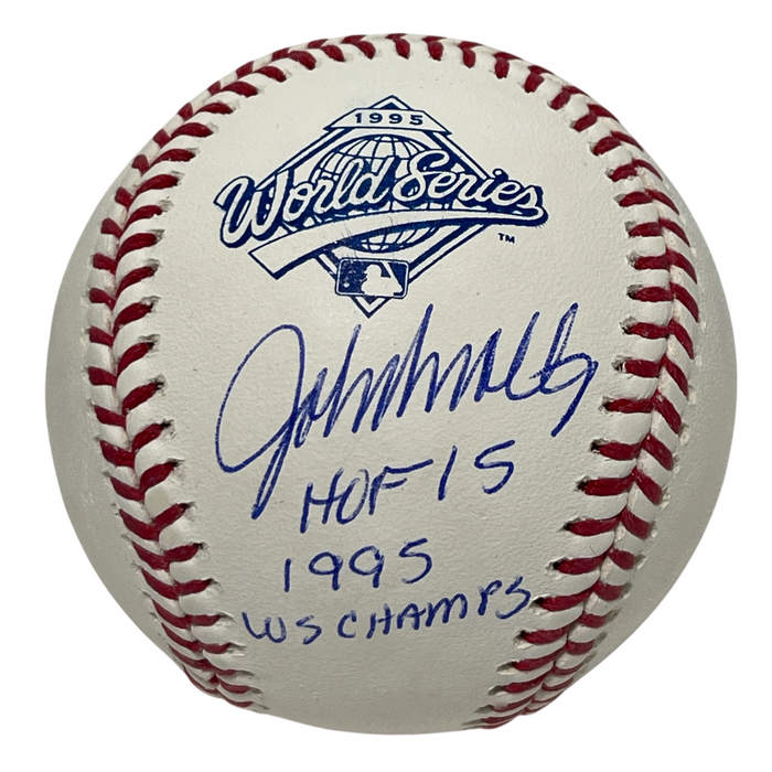 John Smoltz Signed Auto 1995 WS ROMLB Baseball w/ 2 Insc Beckett Witness Authenticated-Powers Sports Memorabilia