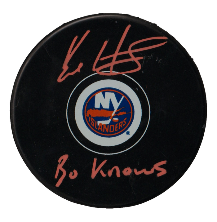 Bo Horvat Signed New York Islanders Puck w/ Bo Knows Beckett Witness Authenticated O-Powers Sports Memorabilia