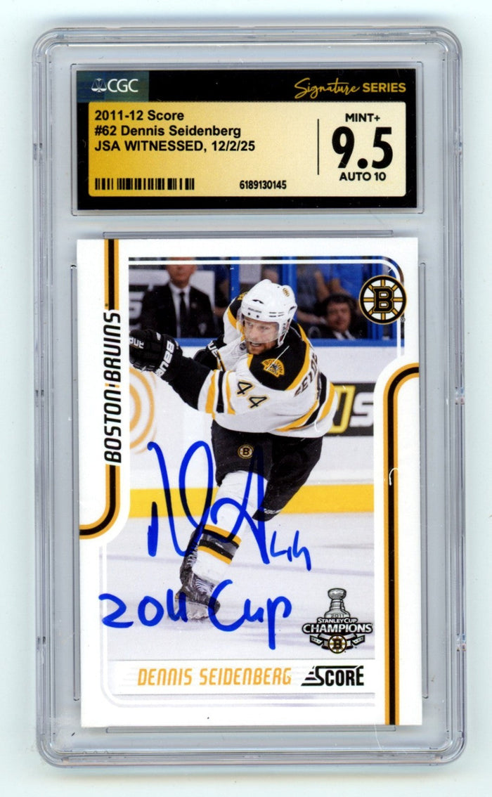 Dennis Seidenberg 2011-12 Score #62 Signed w/ 2011 Cup Insc. JSA CGC 9.5 10 Auto-Powers Sports Memorabilia