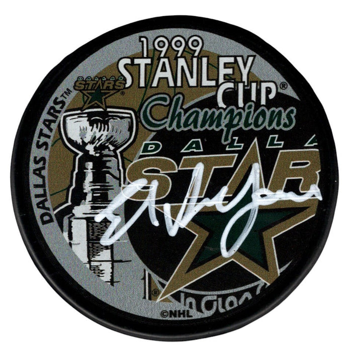 Ed Belfour Signed 1999 Stanley Cup Dallas Stars Puck Beckett Witness Authenticated-Powers Sports Memorabilia