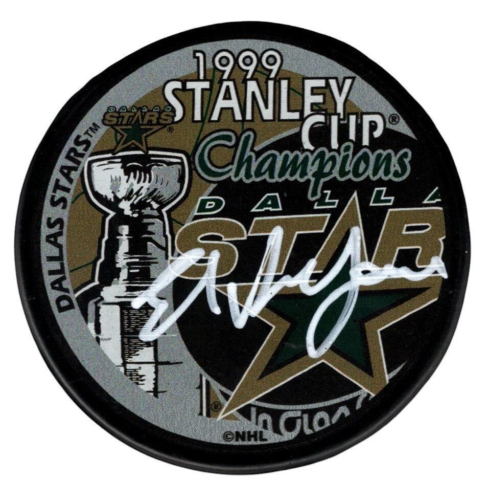 Ed Belfour Signed 1999 Stanley Cup Dallas Stars Puck Beckett Witness Authenticated-Powers Sports Memorabilia