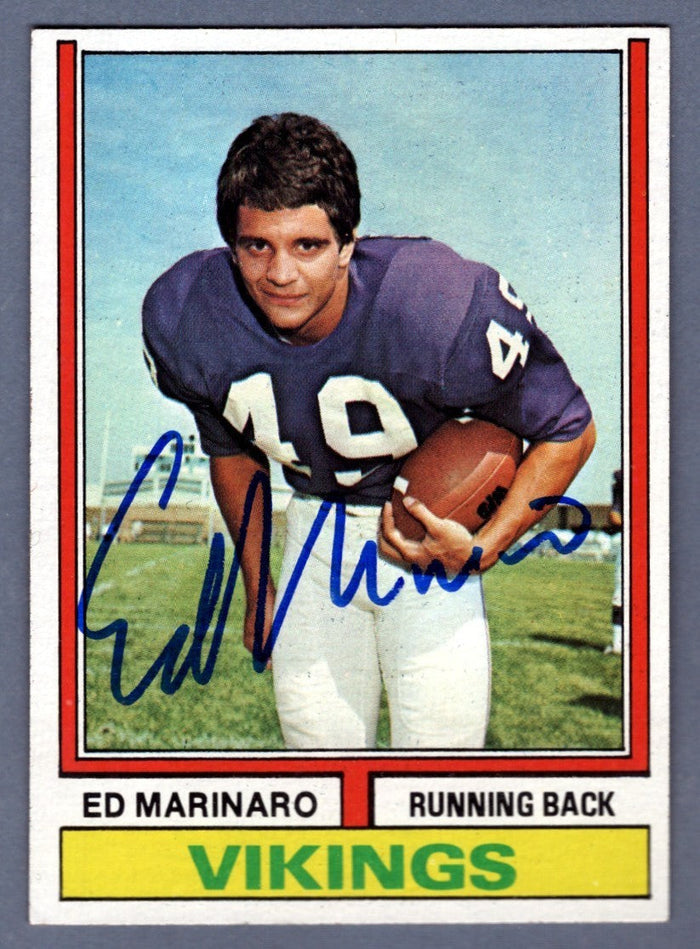 Ed Marinaro Signed 1974 Topps #189 Rookie RC LSCM Authenticated Minnesota Vikings-Powers Sports Memorabilia