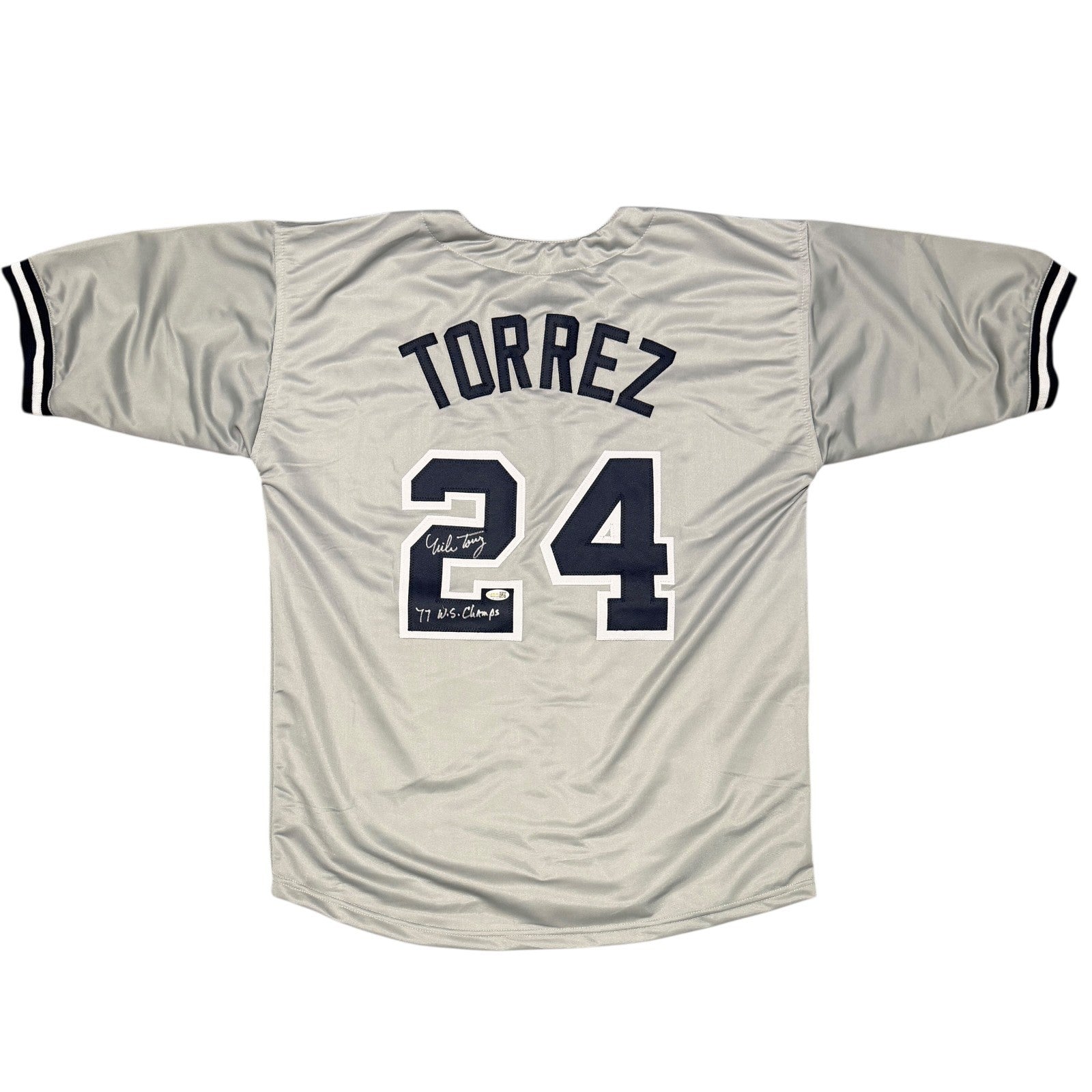 Mike Torrez Signed Custom Jersey w/ 77 WS Champs JSA Witness Authenticated-Powers Sports Memorabilia