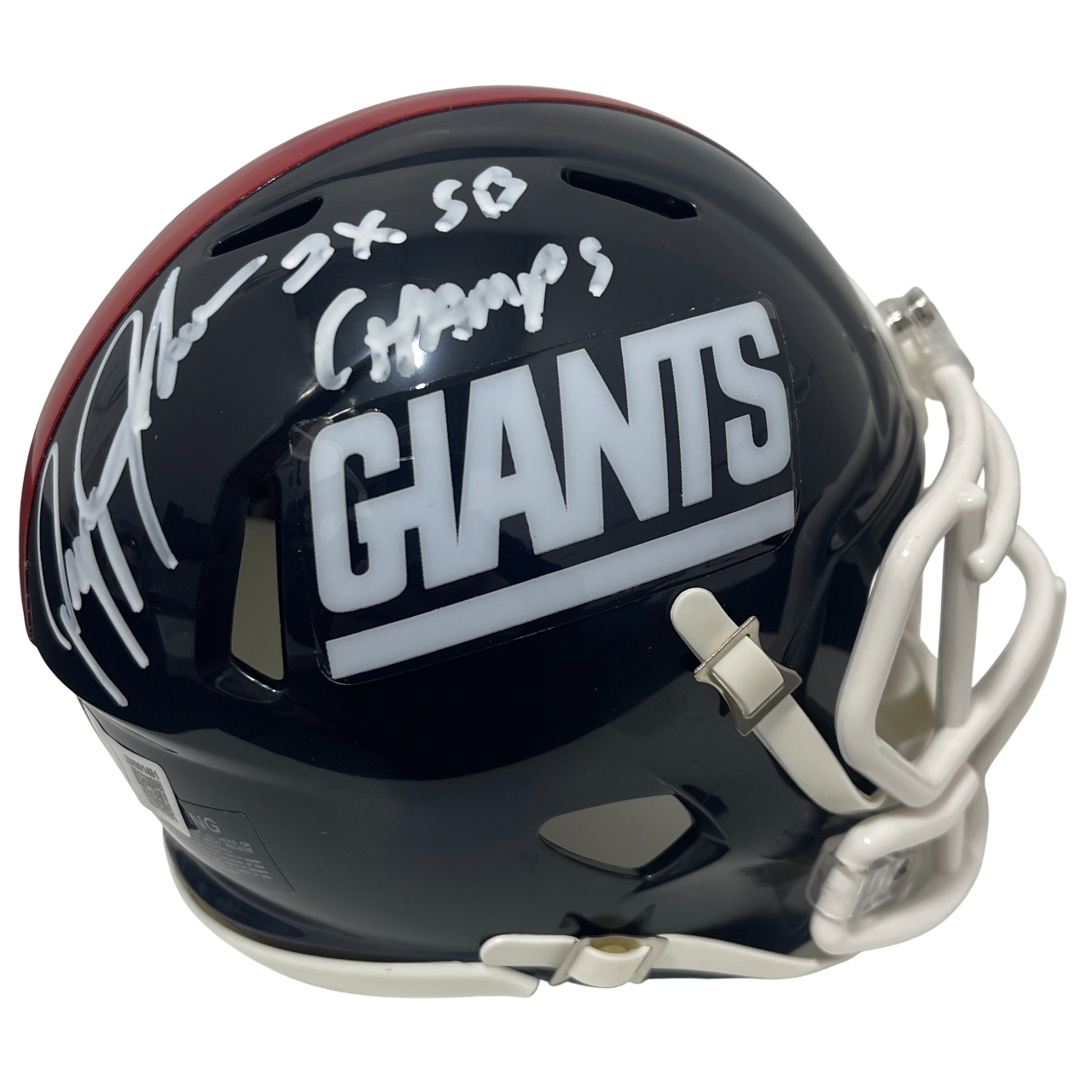 Pepper Johnson Signed Giants TB Mini Helmet w/ 2x SB Champs Beckett Witness Authenticated-Powers Sports Memorabilia