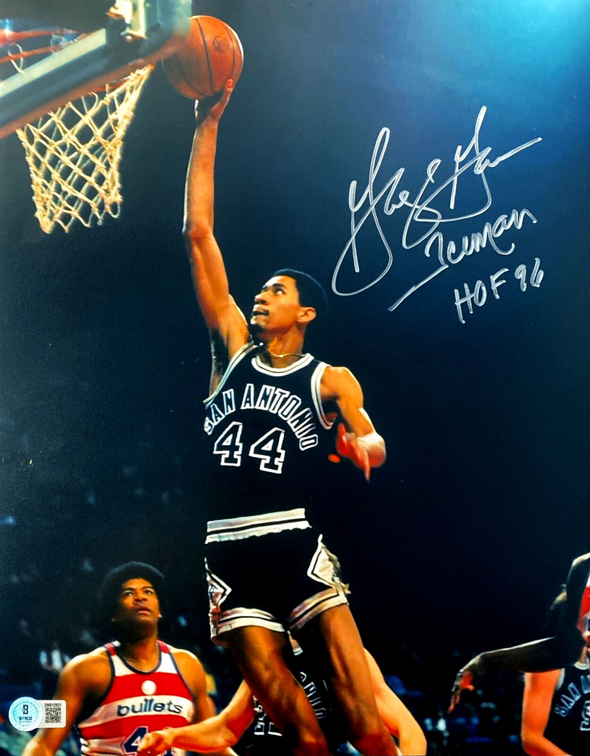George Gervin Signed San Antonio Spurs 11x14 Photo w/ HOF 96 Beckett Witness Authenticated-Powers Sports Memorabilia