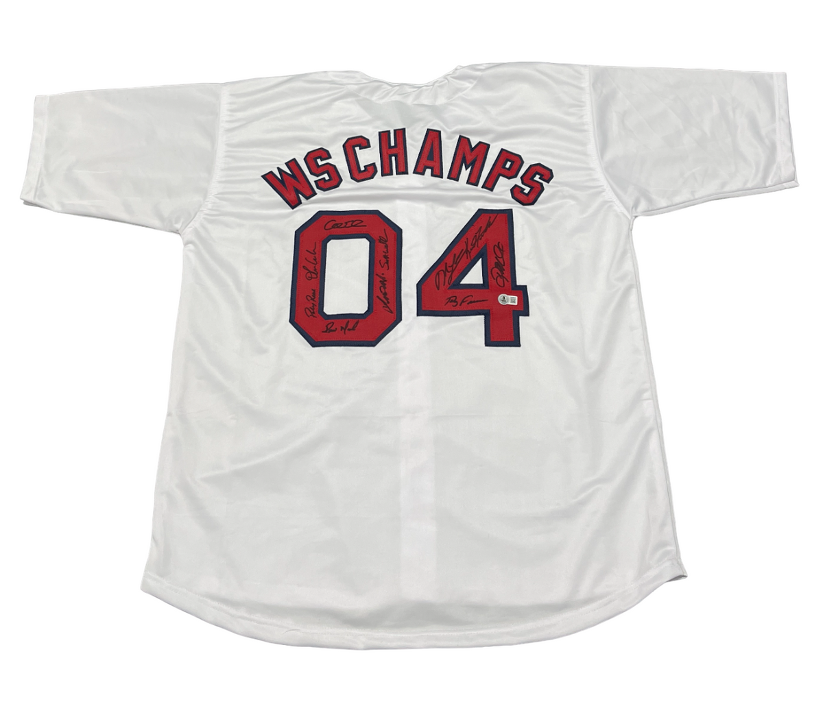 2004 Boston Red Sox Team Signed Custom Jersey w/ 10 Sigs Beckett Witness BAS COA-Powers Sports Memorabilia