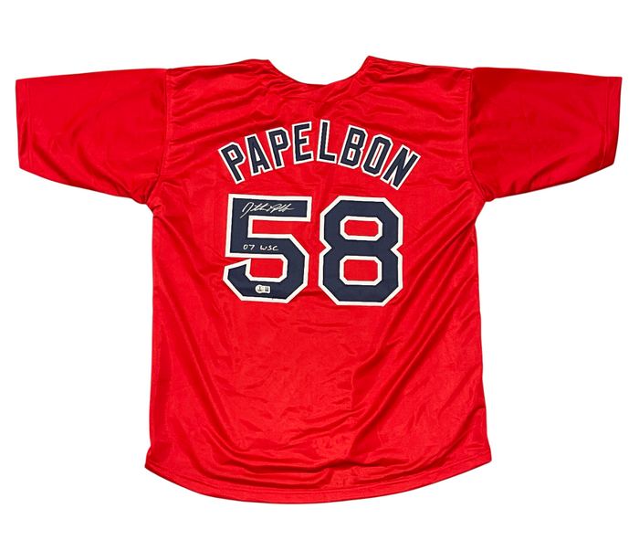 Jonathan Papelbon Signed Red Sox Custom Jersey w/ 07 WSC Beckett Witness BAS COA-Powers Sports Memorabilia