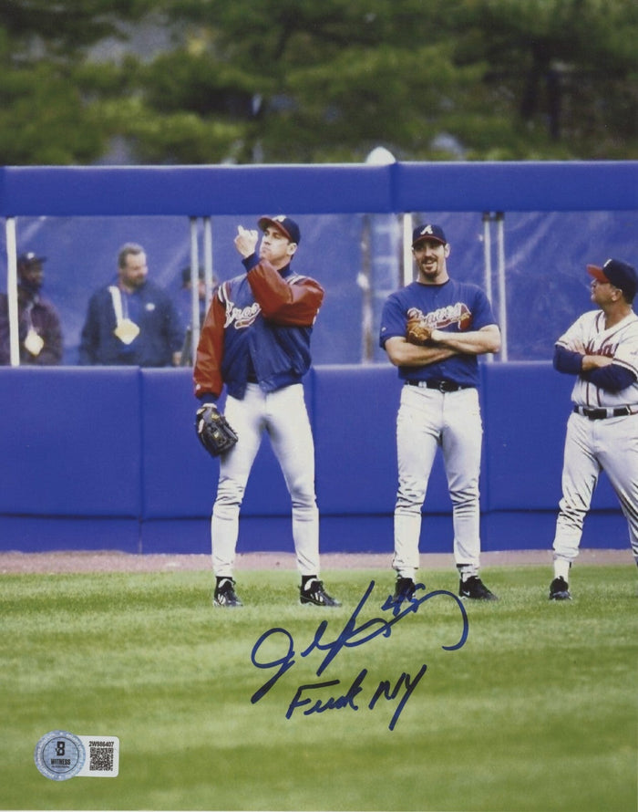 John Rocker Signed Atlanta Braves 8x10 Photo w/ F**K NY Beckett Witness Authenticated #2-Powers Sports Memorabilia