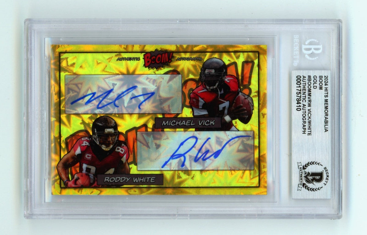 Mike Vick & Roddy White 2024 Hits Memorabilia BOOM Gold /10 Signed BGS BAS Auto-Powers Sports Memorabilia