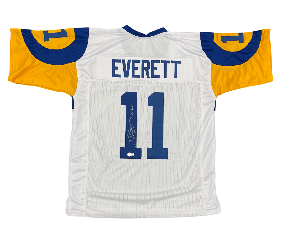 Jim Everett Signed Rams Custom Jersey w/ 90 Pro Bowl Beckett Witness BAS COA-Powers Sports Memorabilia