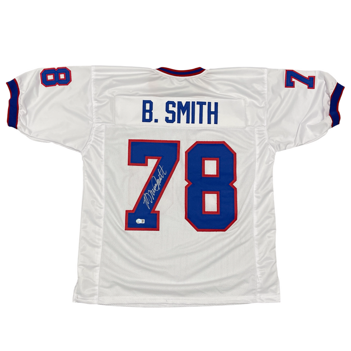 Bruce Smith Signed Custom White Jersey Beckett Witness Authenticated-Powers Sports Memorabilia