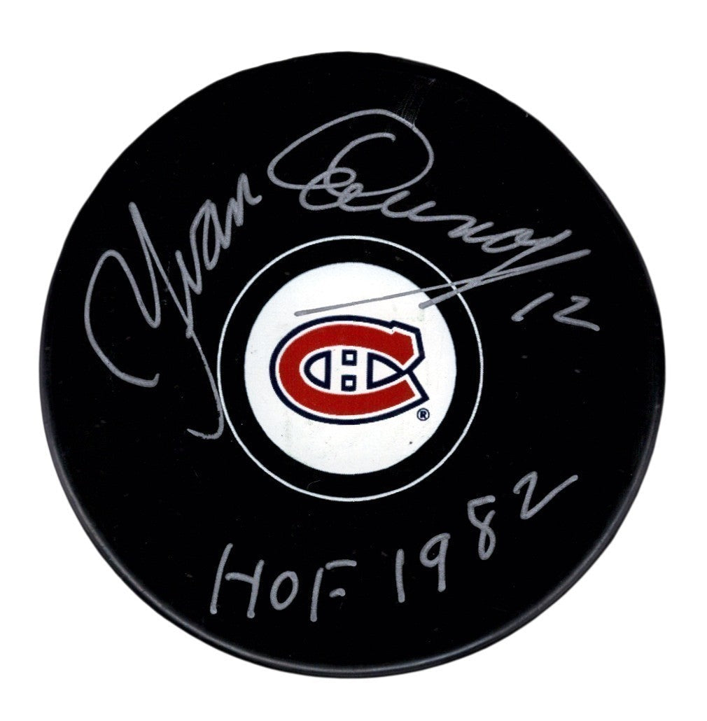 Yvan Cournoyer Signed Autographed Montreal Canadians Puck HOF 1982 JSA COA-Powers Sports Memorabilia