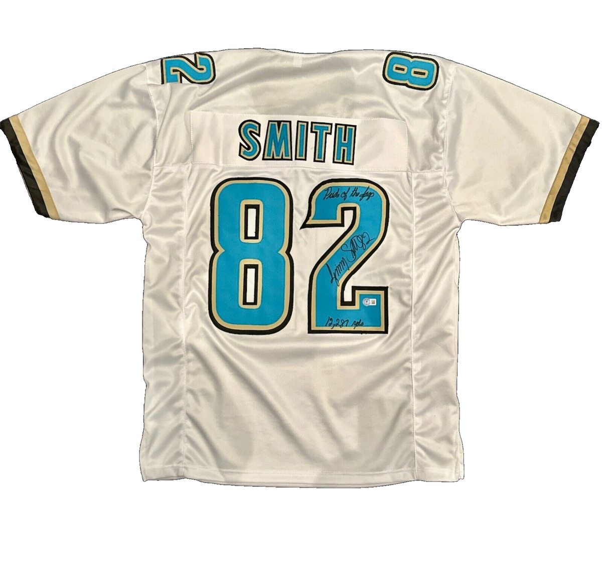 Jimmy Smith Signed Jaguars Custom Jersey w/ 2 Ins Beckett Witness Authenticated-Powers Sports Memorabilia