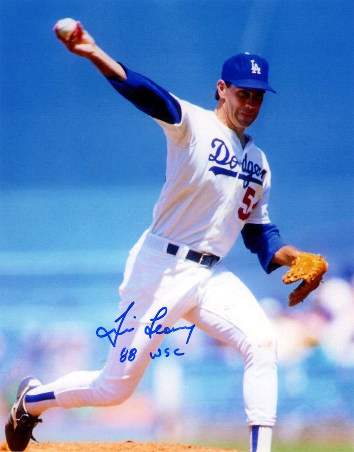 Tim Leary Signed Los Angeles Dodgers 8x10 Photo w/ 88 WSC LSCM Authenticated-Powers Sports Memorabilia
