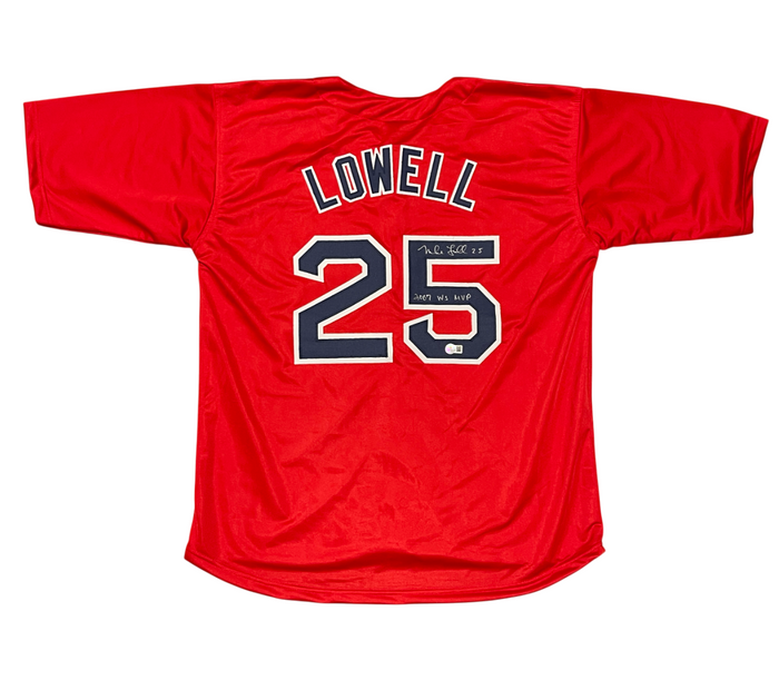 Mike Lowell Signed Red Sox Custom Jersey w/ 2007 WS MVP Beckett Witness BAS COA-Powers Sports Memorabilia