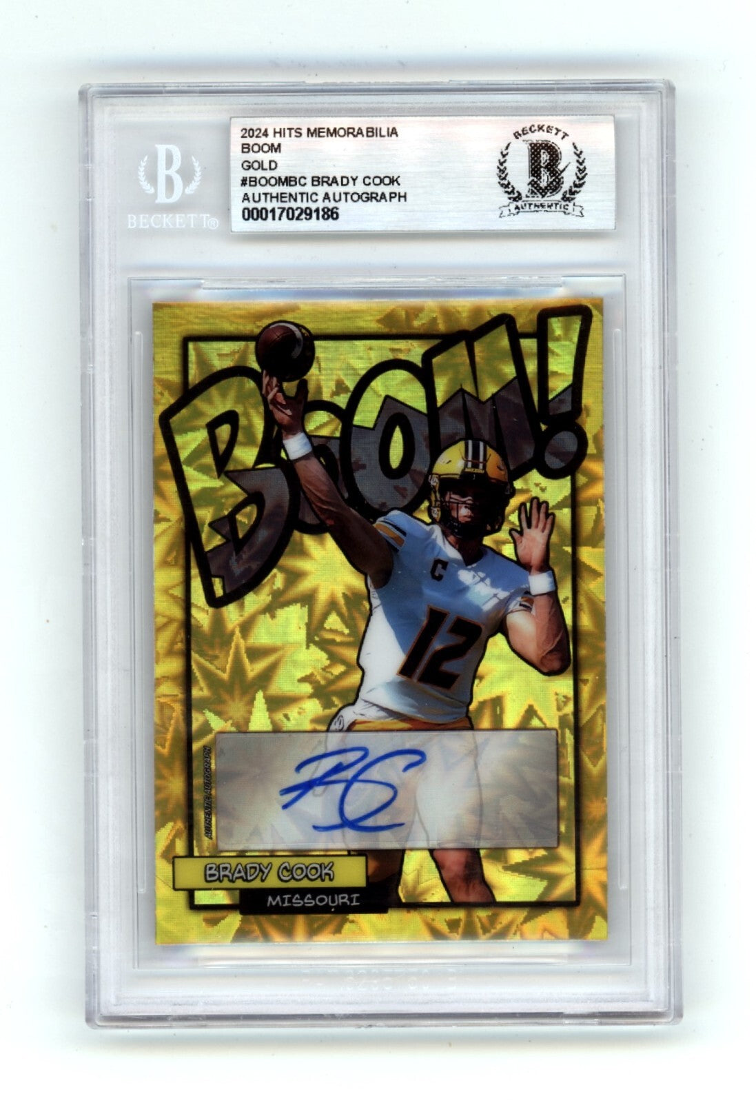 Brady Cook 2024 Hits Memorabilia BOOM Gold #/10 Signed BGS BAS Auto Missouri-Powers Sports Memorabilia