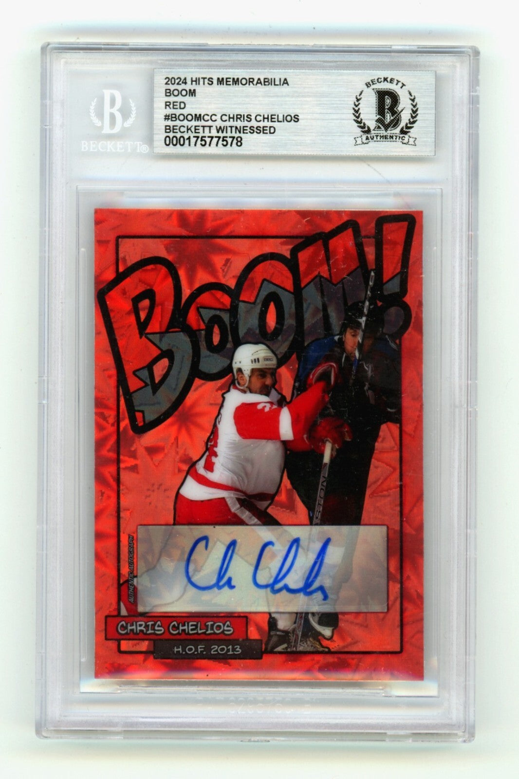 Chris Chelios 2024 Hits Memorabilia BOOM Red /7 Signed BGS BAS Auto Detroit-Powers Sports Memorabilia