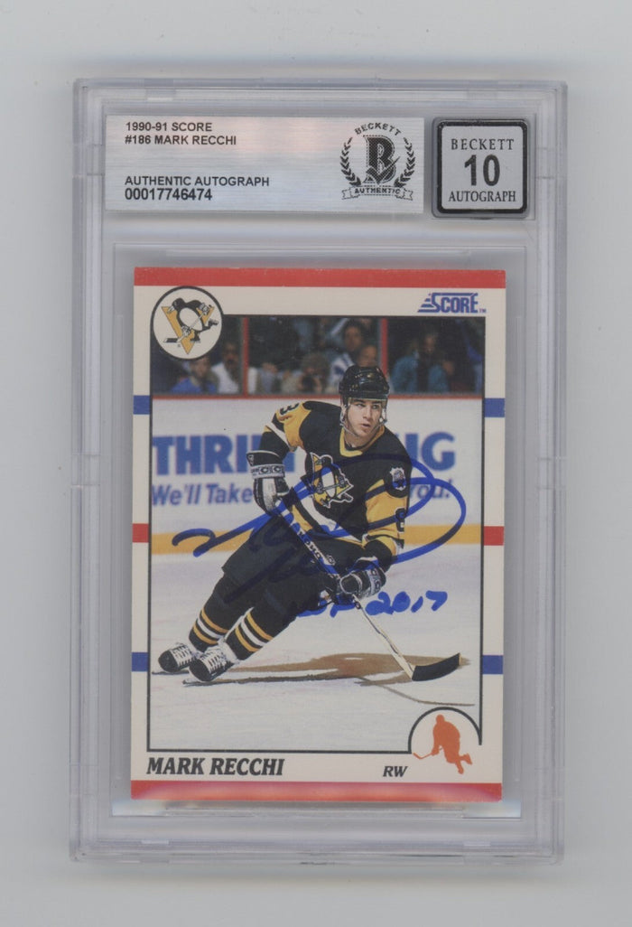 Mark Recchi 1990-91 Score #186 RC Signed w/HOF 2017 Beckett BGS 10 Auto-Powers Sports Memorabilia