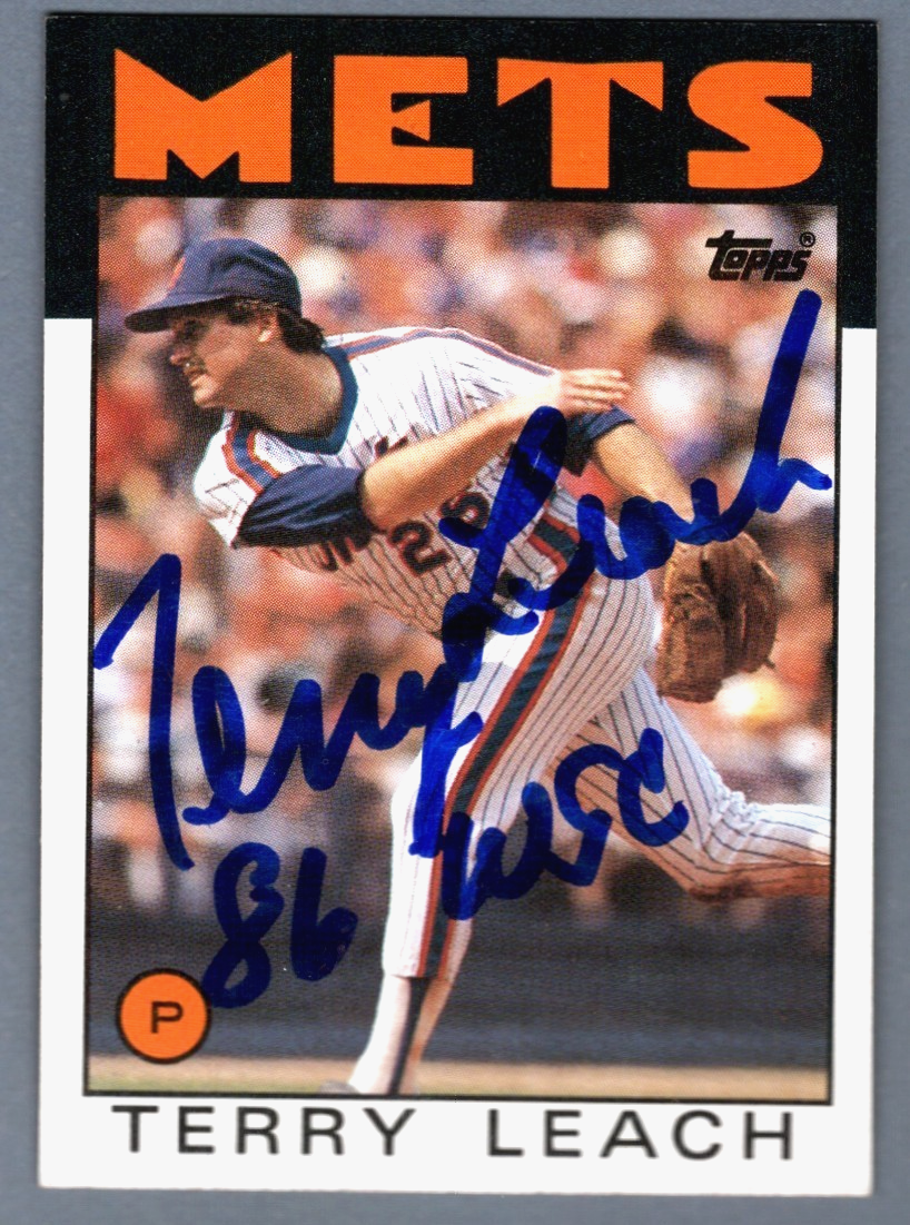 Terry Leach Signed 1986 Topps #774 Rookie RC w/ 86 WSC LSCM Authenticated NY Mets-Powers Sports Memorabilia