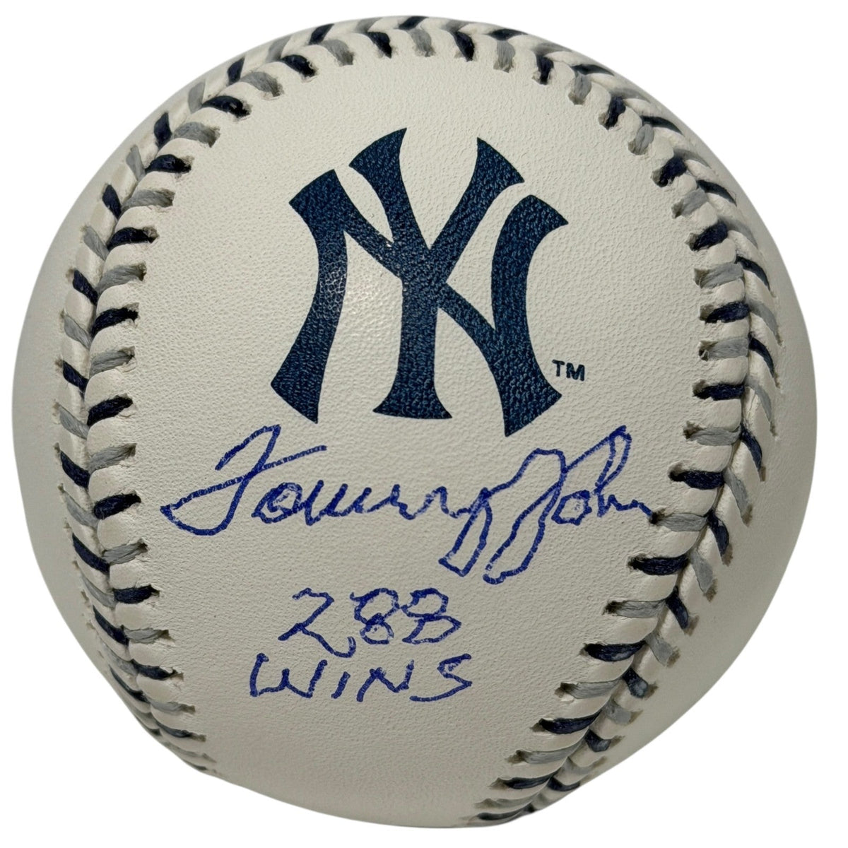Tommy John Signed NY Yankees Logo ROMLB Baseball w/ 288 Wins JSA Witness Authenticated-Powers Sports Memorabilia