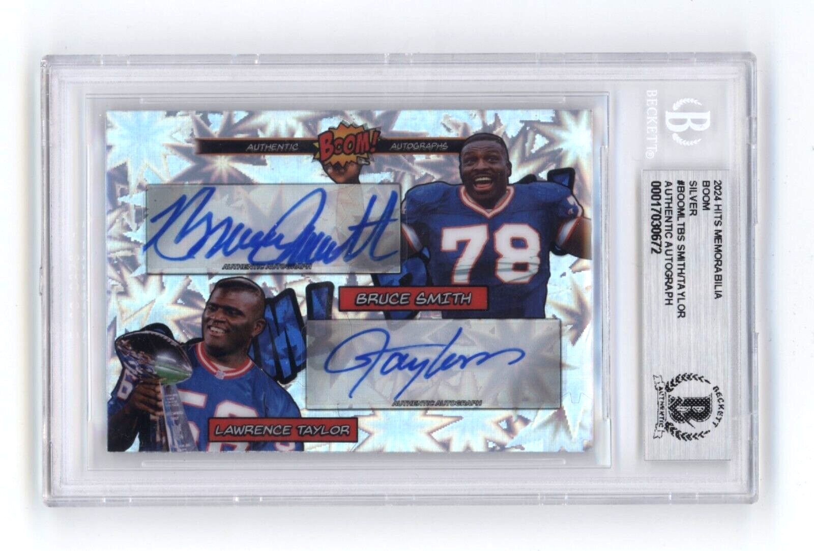 Bruce Smith & Lawrence Taylor 2024 Hits BOOM Silver /10 Dual Signed BGS BAS Auto-Powers Sports Memorabilia