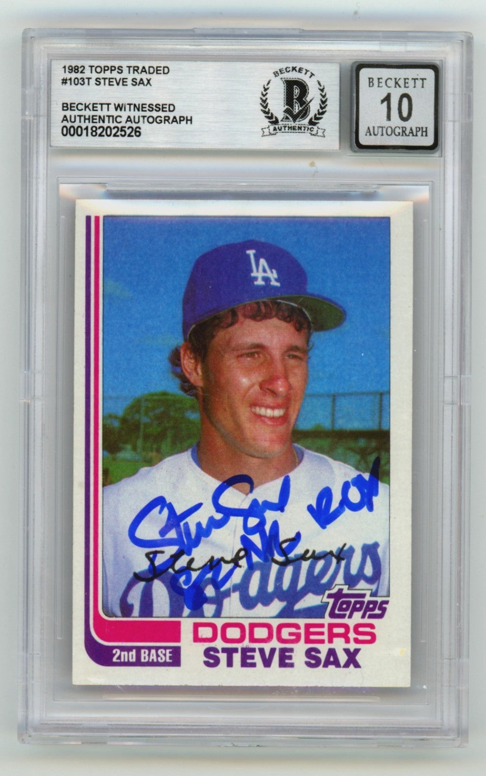 Steve Sax 1982 Topps Traded #103T Signed RC w/ 82 NL ROY Beckett BGS 10 Auto-Powers Sports Memorabilia