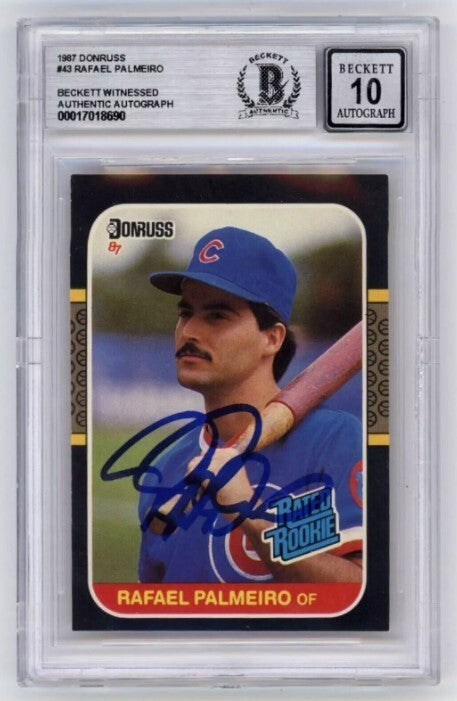 Rafael Palmeiro 1987 Donruss #43 Rated Rookie RC Signed Beckett BGS 10 Auto Cubs-Powers Sports Memorabilia