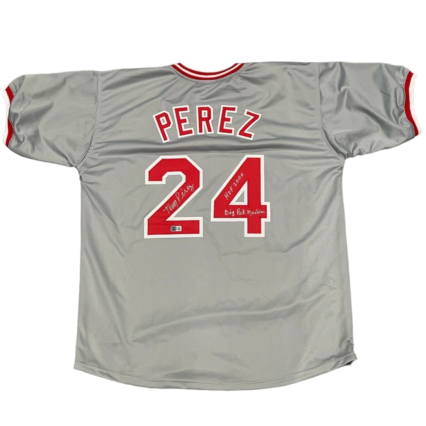 Tony Perez Signed Custom Jersey w/ 2 Ins Beckett Witness Authenticated-Powers Sports Memorabilia