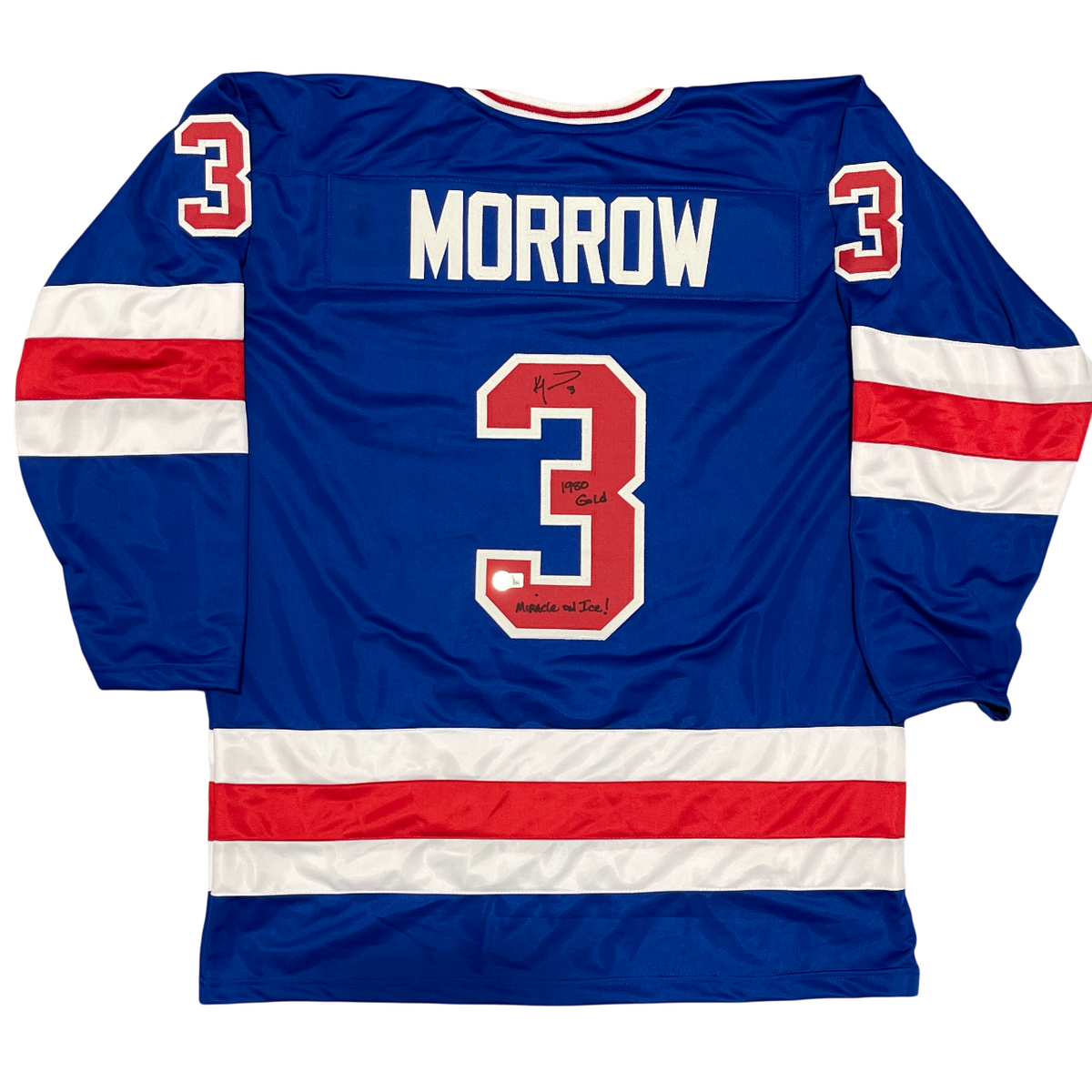 Ken Morrow Signed USA Custom Jersey w 1980 Gold Miracle on Ice Beckett W Beckett Authenticated-Powers Sports Memorabilia