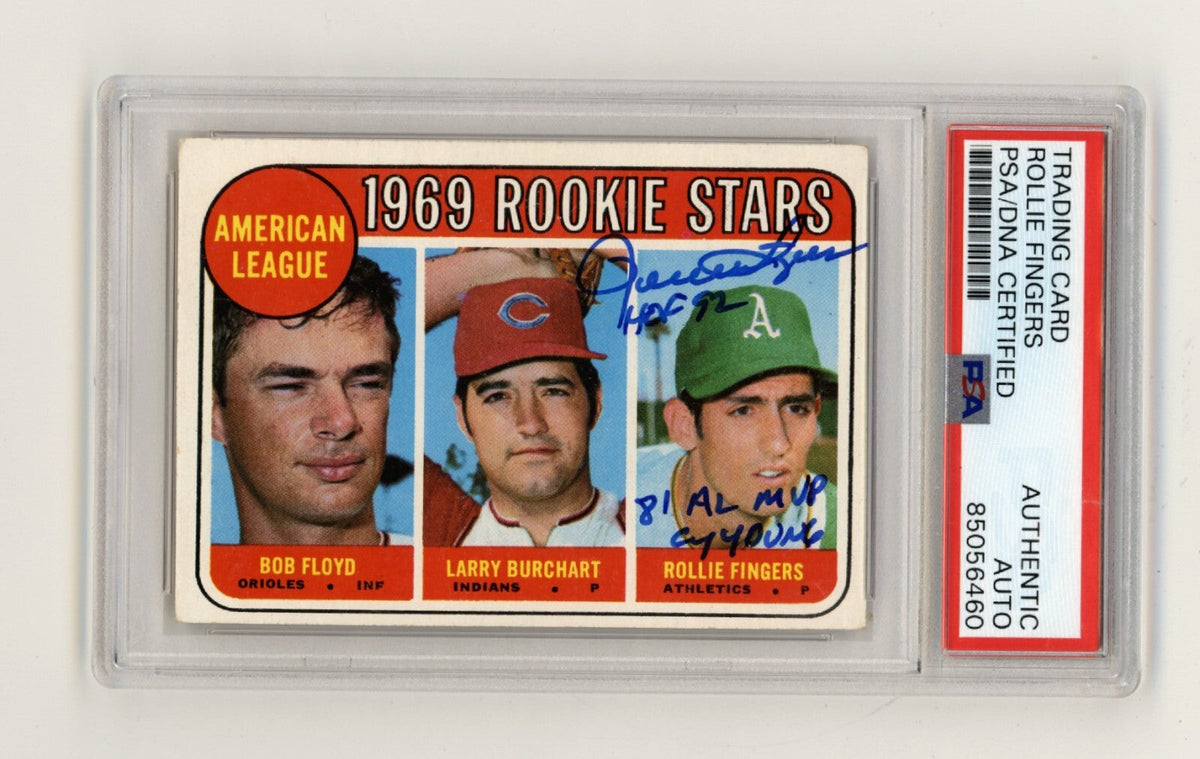 Rollie Fingers 1969 Topps High #597 Rookie RC w/ 3 Ins Signed PSA/DNA Authenticated-Powers Sports Memorabilia