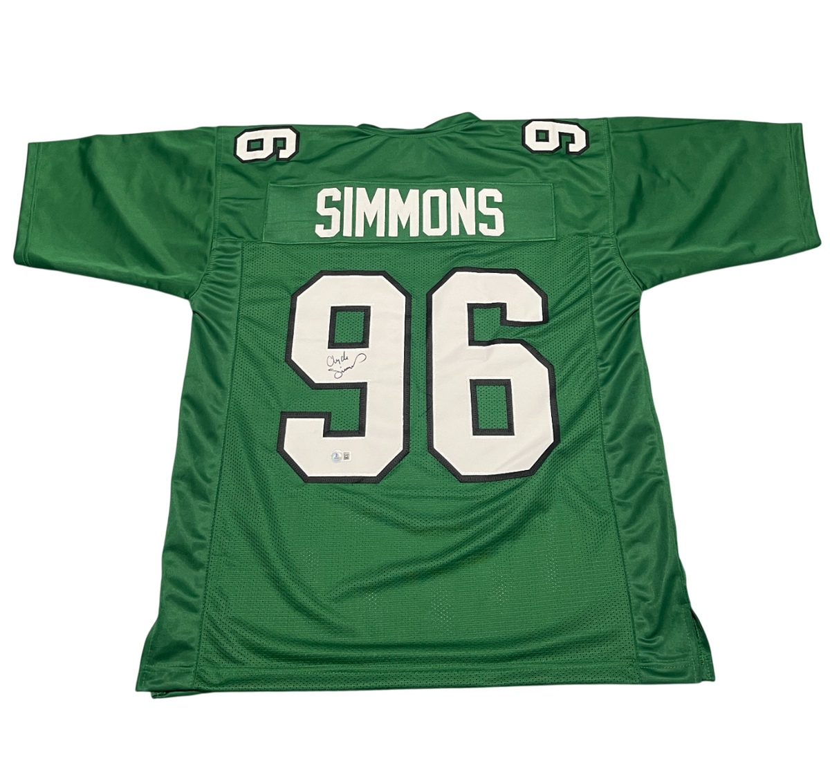 Clyde Simmons Signed Eagles Custom Green Jersey Beckett Witness BAS COA-Powers Sports Memorabilia