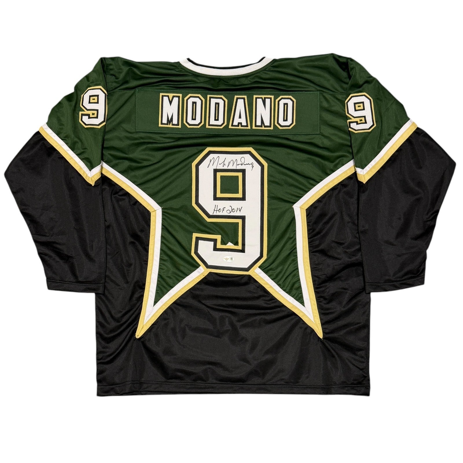 Mike Modano Signed Custom Jersey w/ HOF 2014 JSA Witness Authenticated-Powers Sports Memorabilia