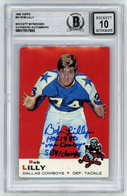 Bob Lilly 1969 Topps #53 Signed w/ 3 Insc Beckett BAS BGS 10 Auto Cowboys-Powers Sports Memorabilia