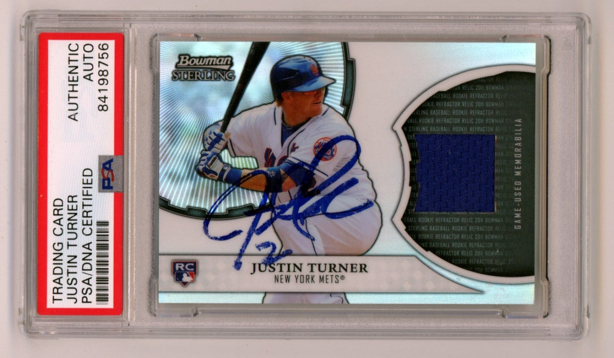 Justin Turner 2011 Bowman Sterling Refractor Rookie Patch Auto RC PSA Auto Mets-Powers Sports Memorabilia