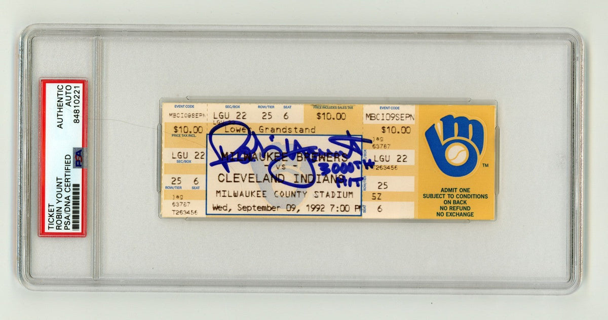 Robin Yount Signed 3000th Hit Game Ticket 9/9/1992 w/ Insc. PSA Authentic Auto-Powers Sports Memorabilia