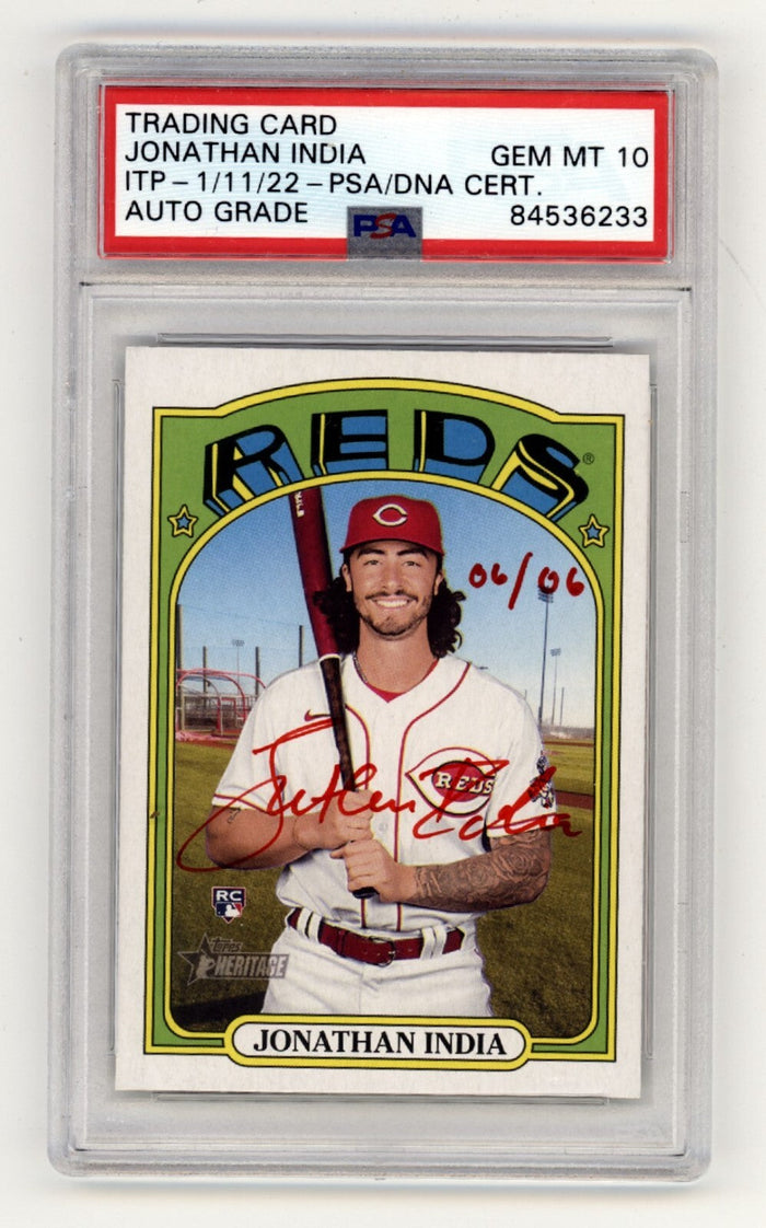 Jonathan India 2021 Topps Heritage High Number RC Red Ink 6/6 Signed PSA 10 Auto-Powers Sports Memorabilia