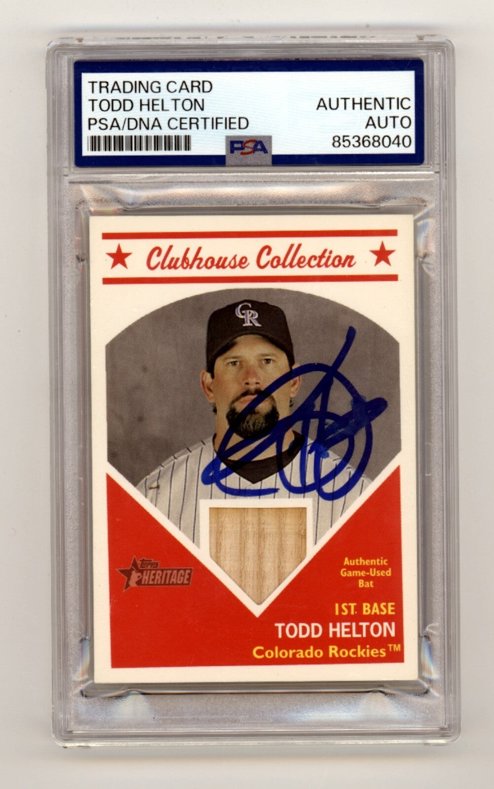 Todd Helton 2008 Topps Heritage Collectors Club GU Bat Signed Relic PSA Auto-Powers Sports Memorabilia