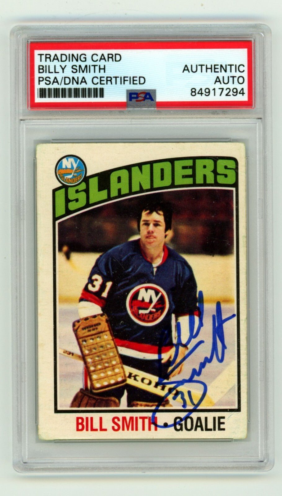 Billy Smith 1976-77 O-Pee-Chee OPC #46 Signed PSA Authentic Blue Auto NYI HOF-Powers Sports Memorabilia