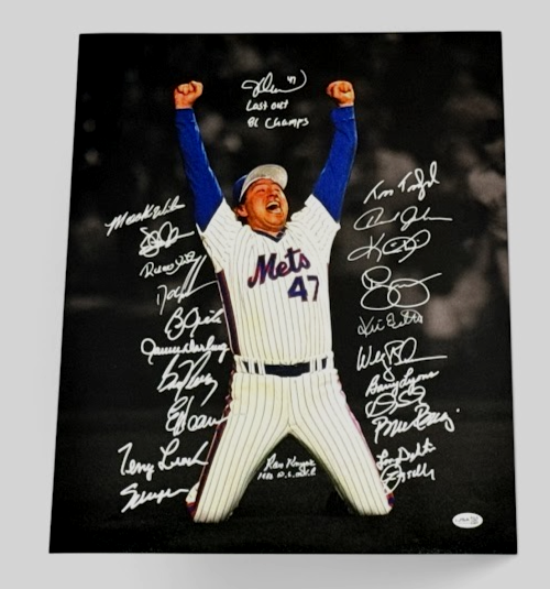 New York Mets 1986 World Series 23 Auto Team Signed 16x20 Photo w/ Insc. JSA Authenticated-Powers Sports Memorabilia