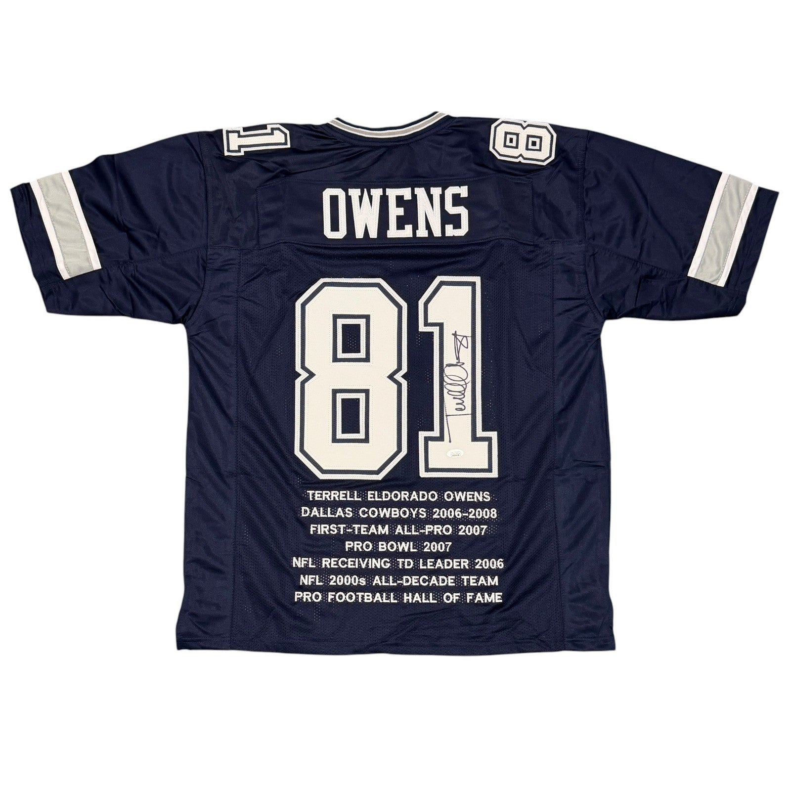 Terrell Owens Signed Stat Custom Jersey JSA Authenticated - Navy Jersey-Powers Sports Memorabilia