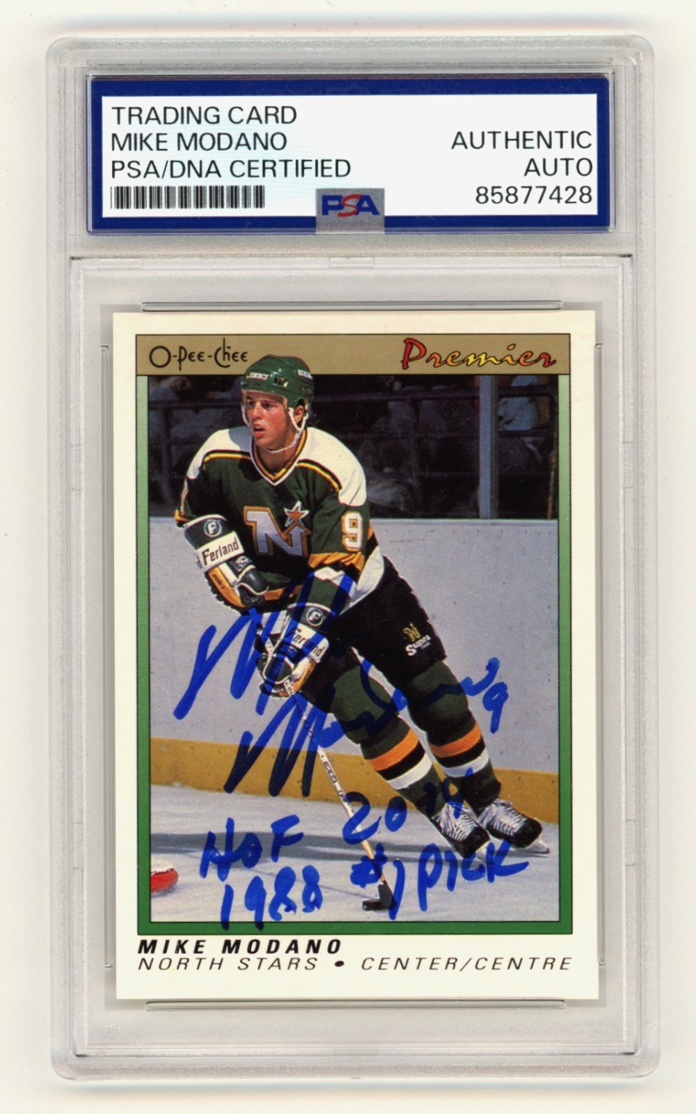 Mike Modano 1990-91 O-Pee-Chee Premier Signed RC w/ 2 Insc. PSA/DNA Authenticated-Powers Sports Memorabilia