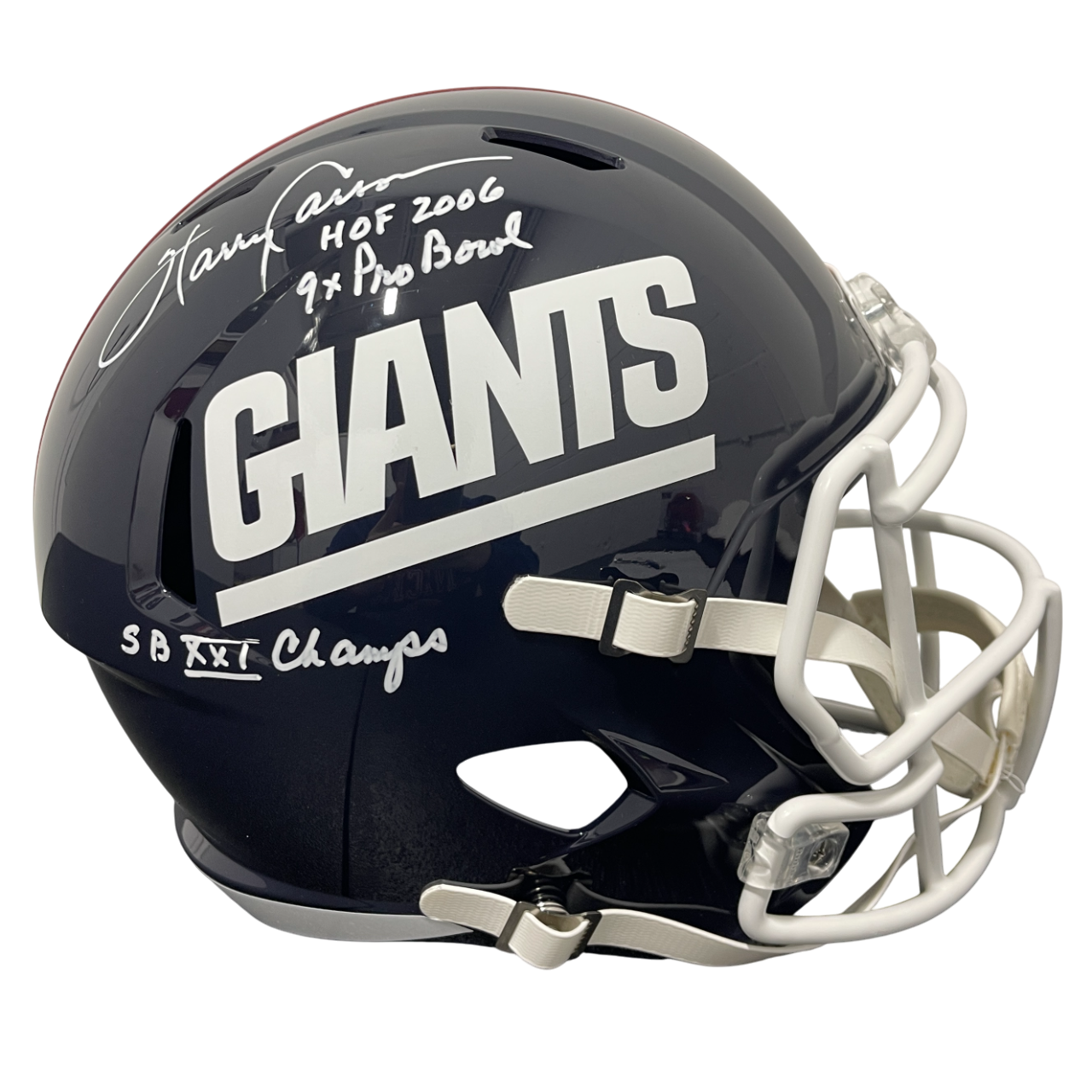 Harry Carson Signed Giants TB FS Full Size Helmet w/ 3x Ins Beckett Witness Authenticated-Powers Sports Memorabilia